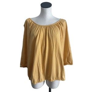 Michael Kors Yellow Floral Top 3/4 Sleeve Top Elastic Hem Neck Size 2X